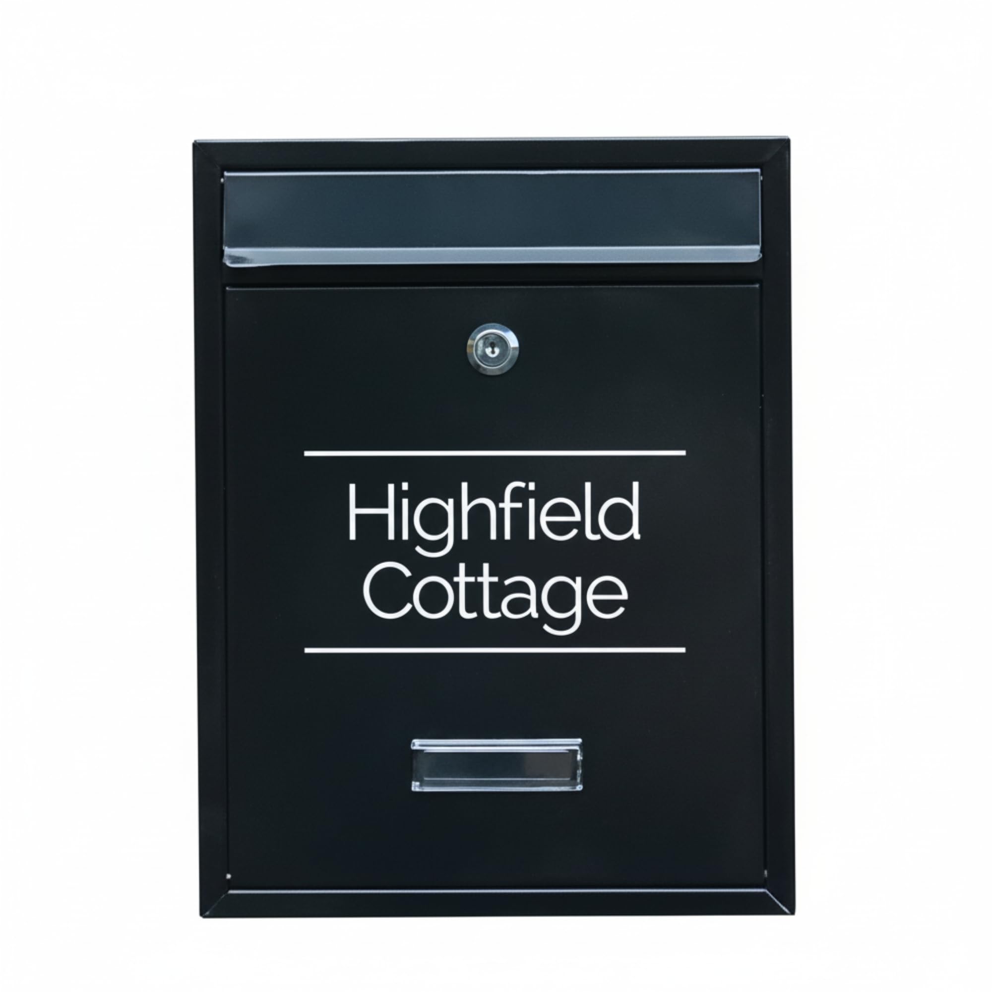 Wall Mounted Lockable Post Box – Black Metal Mailbox with Nameplate | Secure Outdoor Letterbox for A4 Envelopes, C4 Mail & Magazines | Weatherproof Wall Mail Box with Keys