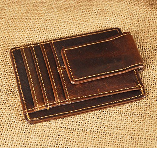 Image of Le'aokuu Genuine Leather Magnet Money Clip Credit Card Case Holder Slim Wallet