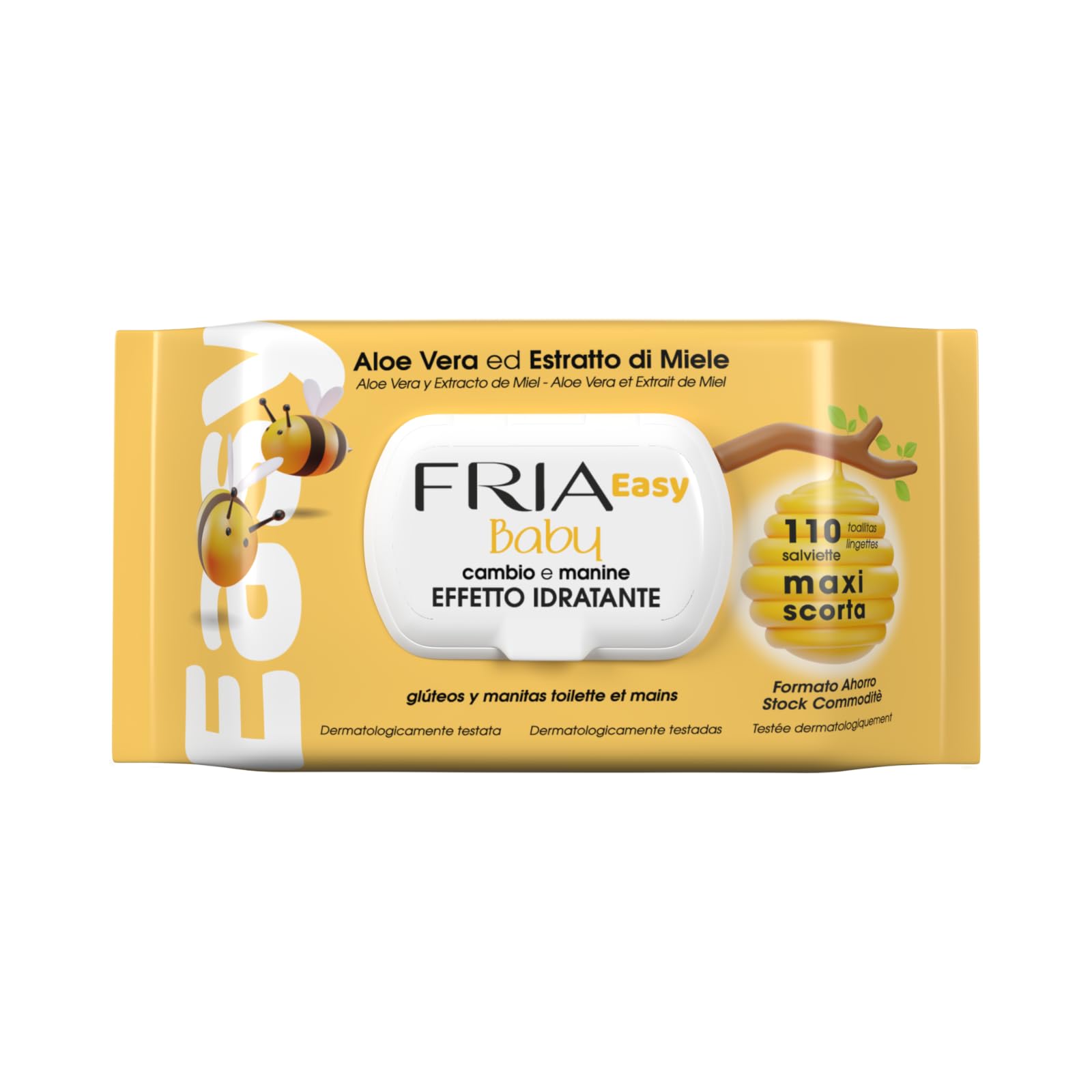 Fria Easy Baby Salviette Cambio Pannolino, con Aloe Vera ed Estratto di Miele ad Effetto Idratante, Dermatologicamente Testate, Confezione da 110 Salviette