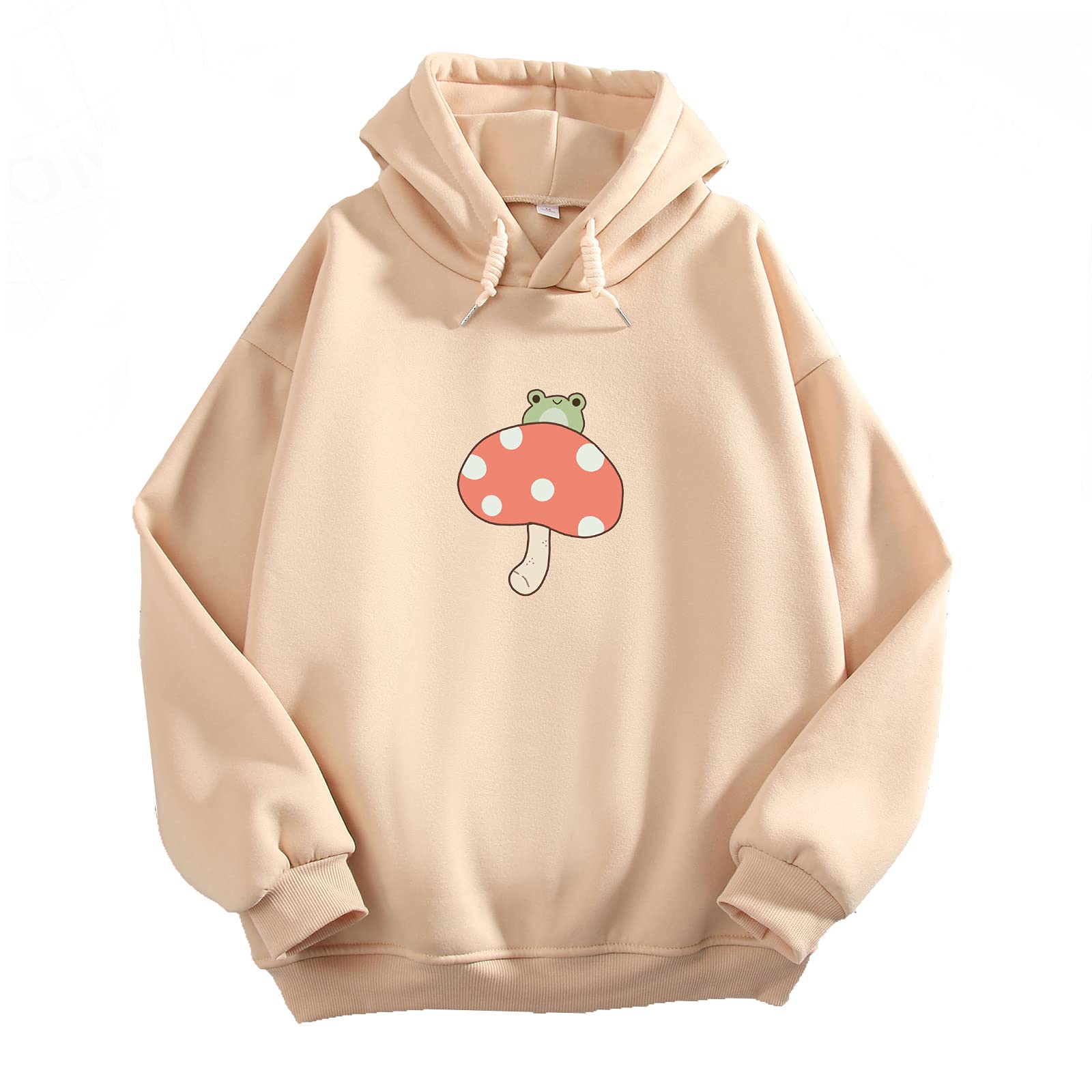 KEEVICI Women Cute Frog Sweatshirt Kawaii Mushroom Hoodie for Teen Girls Aesthetic Cottagecore Clothes Feminino Hoodies