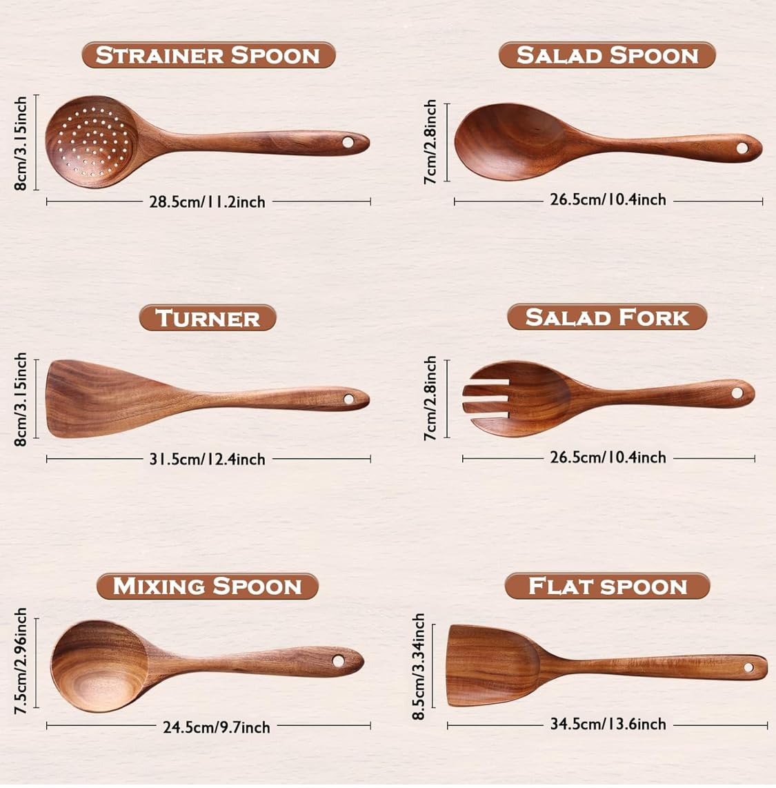 Espátula de madera de neem hecha a mano antiadherente para cocinar y servir, utensilios de cocina, cuchara de madera premium, cuchara de postre, juego de cucharas de mesa (paquete de 6)