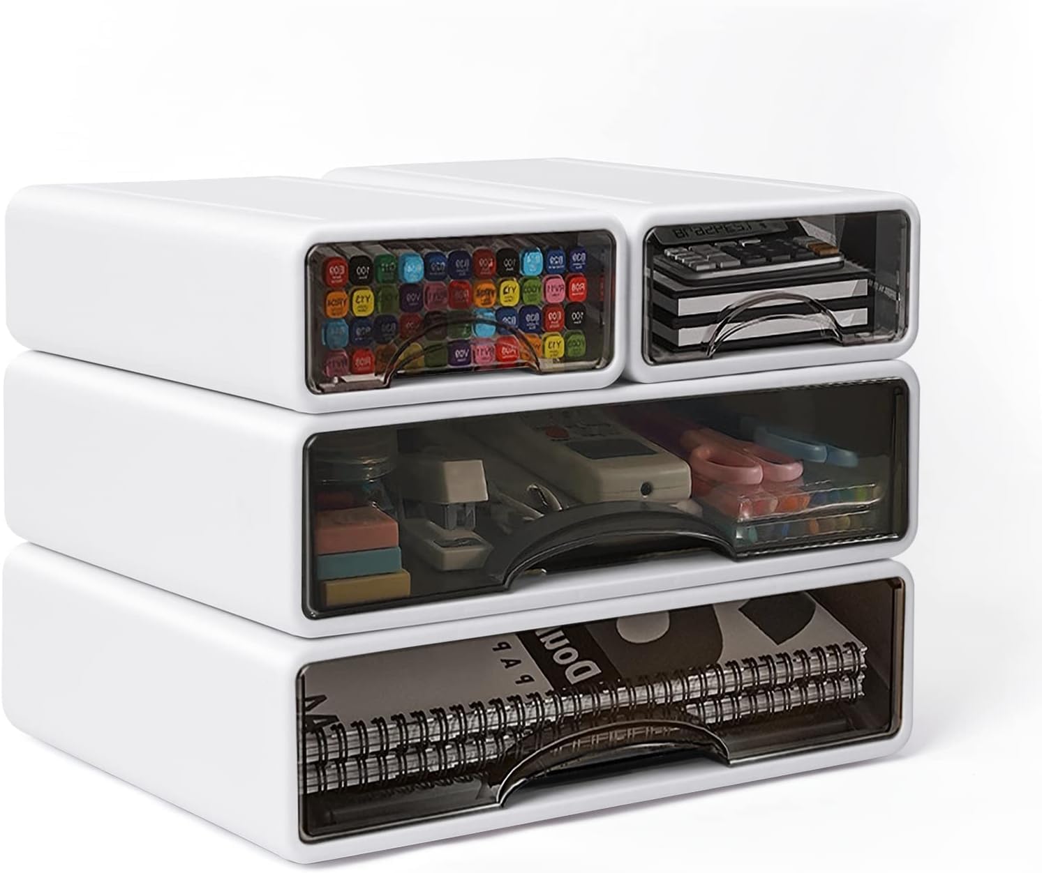 Organizador de escritorio apilable con 4 cajones, organizador de escritorio apilable de 3 niveles, cajones de escritorio de almacenamiento, caja de almacenamiento de suministros de escritorio