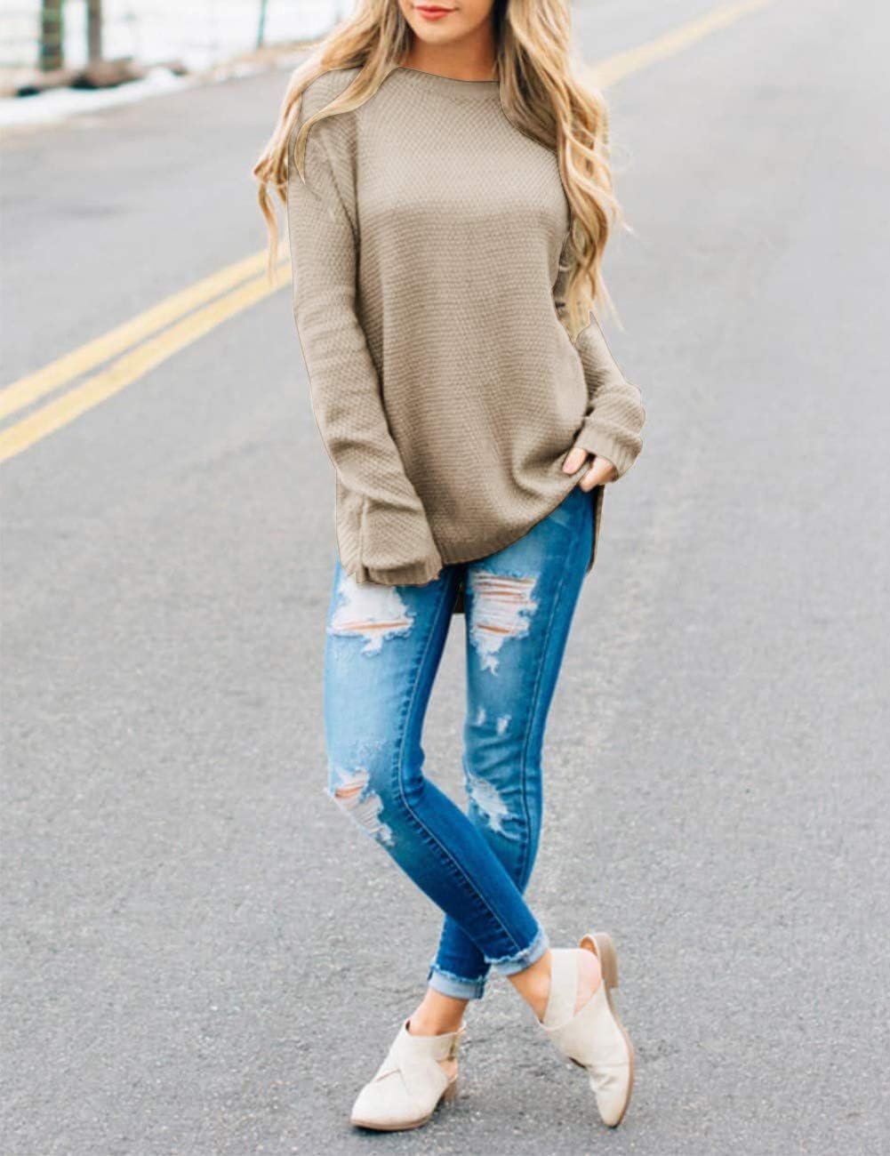 LEANI Women’s 2025 Long Sleeve Crew Neck Pullover Sweater Loose Casual Soft Knit Jumper Tops - Image 4