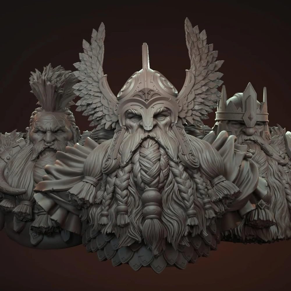 1/12 Scale Resin Bust Model Kit Dwarf King Statue Set 3 Busts Unassembled and Unpainted