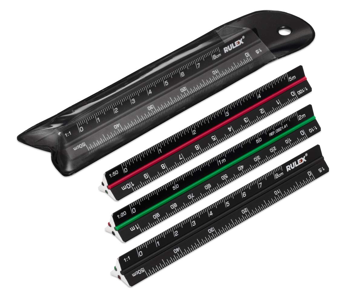 Rulex 100mm 10cm Micro Black Metal Triangular Scale Ruler with Coloured ...
