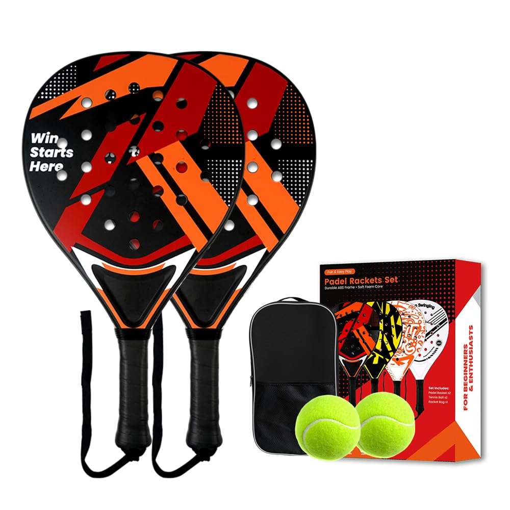 Padel Schläger-Set mit ABS-Oberfläche und Eva-Schaumkern, für Erwachsene, inklusive Zwei Bällen und Tragetasche, ideal für Beach & Court