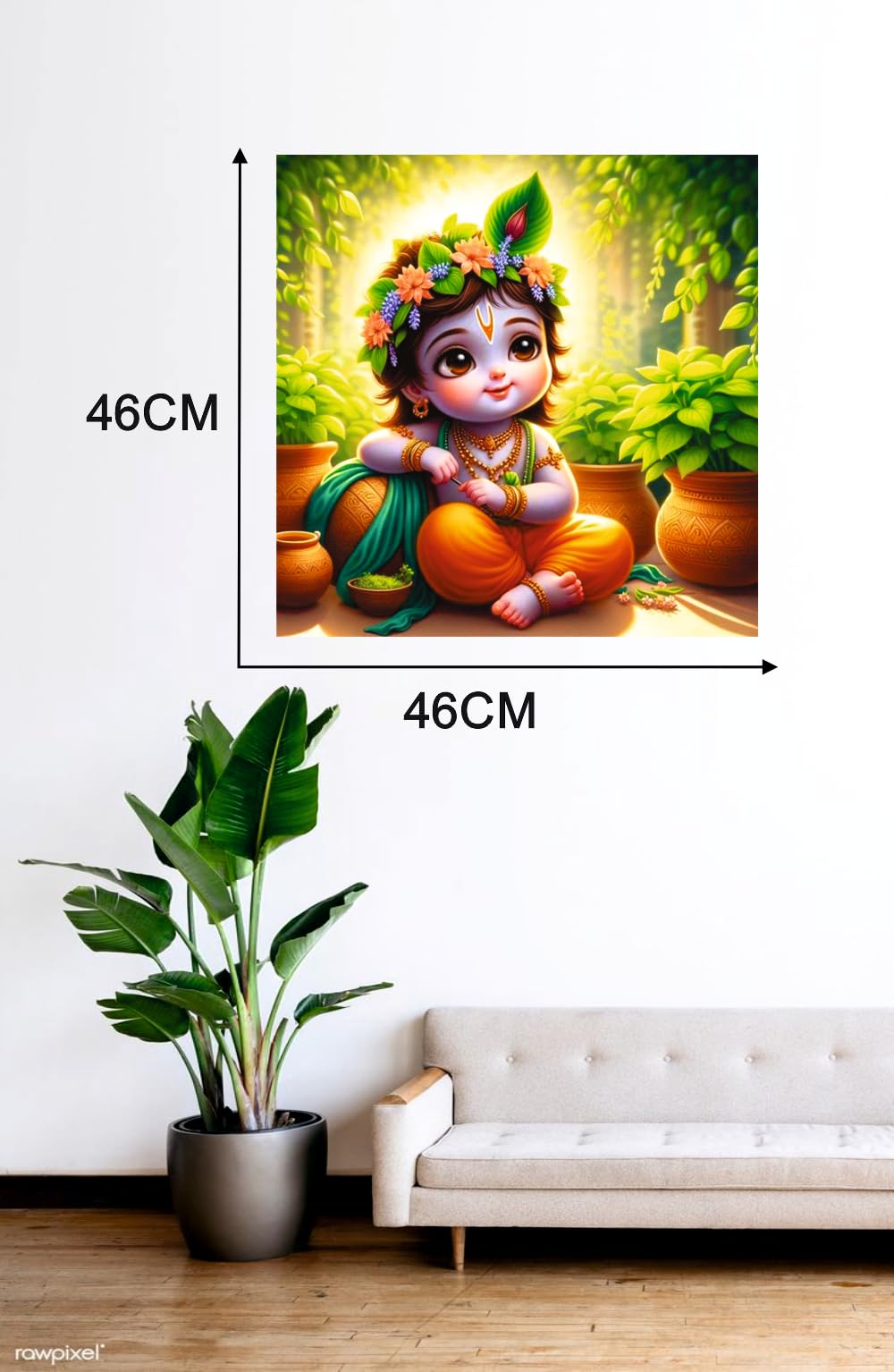 Techgifti Baby Krishna Back Side Gamla Matki Wall Poster for Pooja