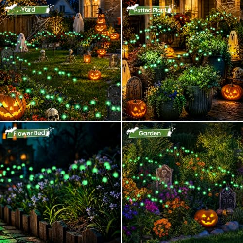 Image of Solar Halloween Lights(4Pack 40LED), Green Outdoor Halloween Decor | Scary Swaying Firefly Lights Waterproof for Garden Decor, 2 Lighting Mode, Auto On /Off, Yard Solar Lights Gardening Gifts
