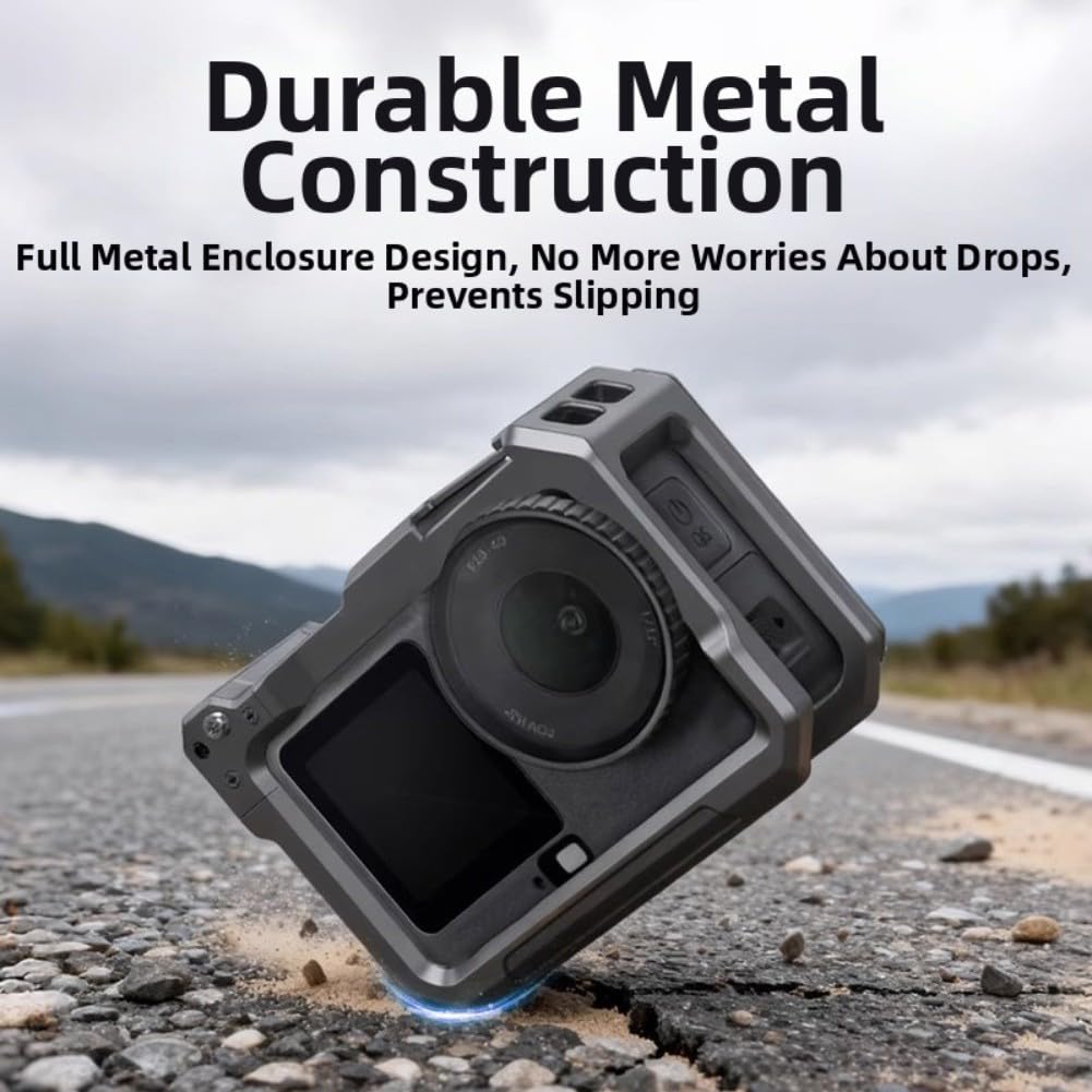 Street Photography Grip Kit para DJI para osmo Action 6: jaula de aluminio y mango con liberación rápida, soportes de zapata fría, diseño ergonómico para vlogging y viajes, negro (gris)