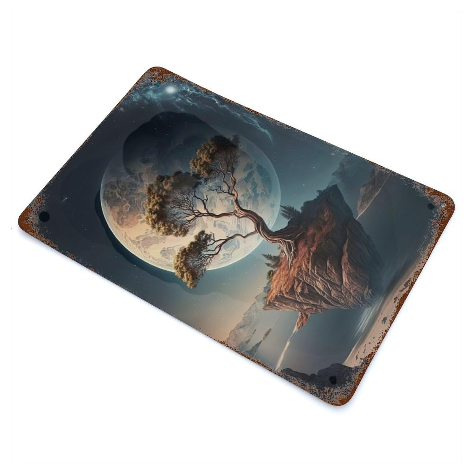 Fantasy Space Of Tree Distressed Metal Wall Sign 11.8"x7.9", Ideal for Cafe, Home Bar And Lounge Decor