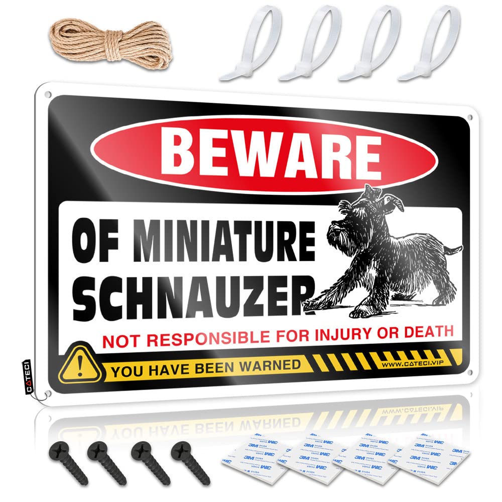 HELIOFORGE Man Cave Funny Signs Beware Of Miniature Schnauzer Tin Sign Beer Signs For Bar Funny Vintage Signs(20X30CM)