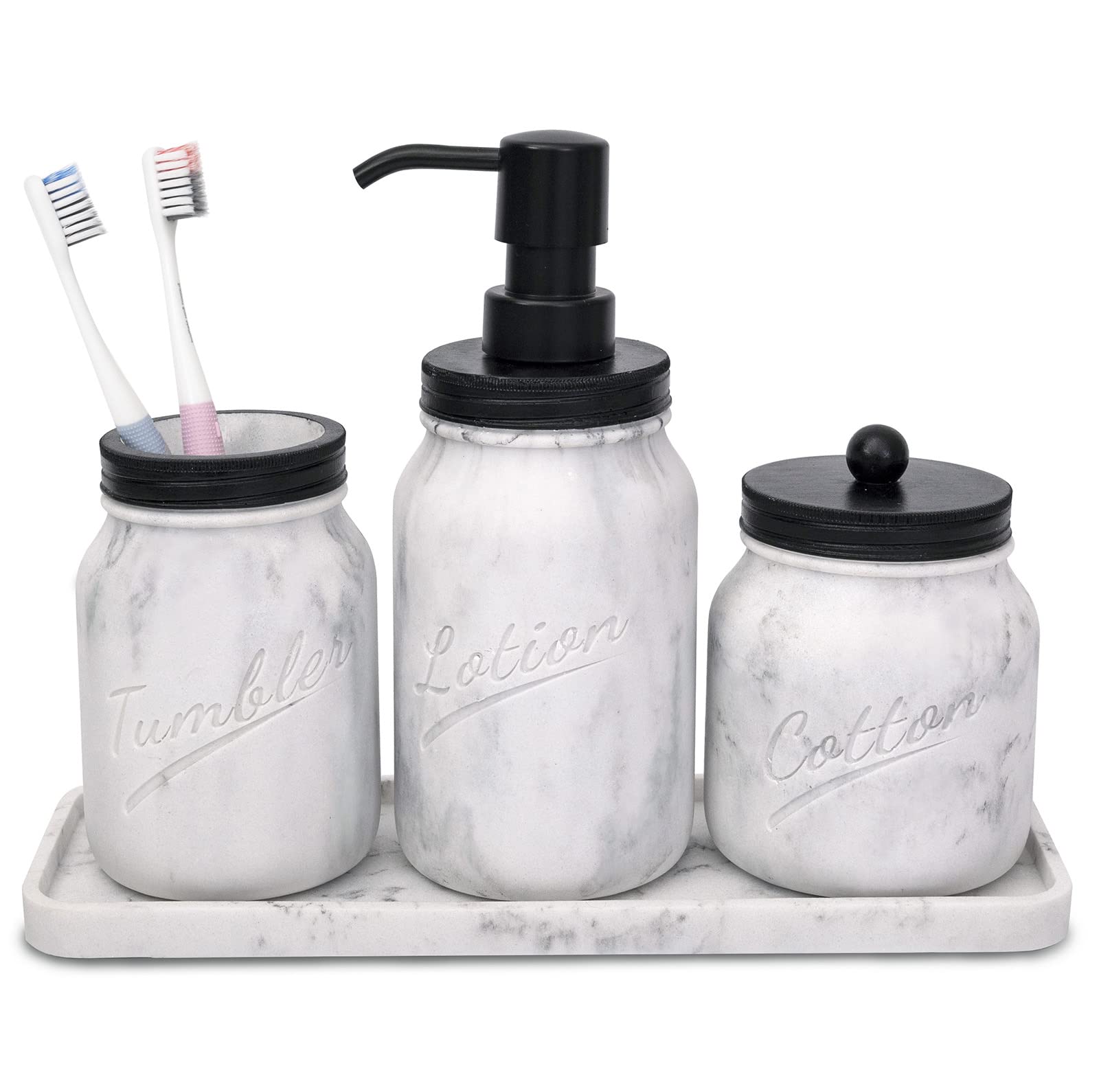 Artfrog Bathroom Accessory Set,Marble Bathroom Accessories,Mason Jar