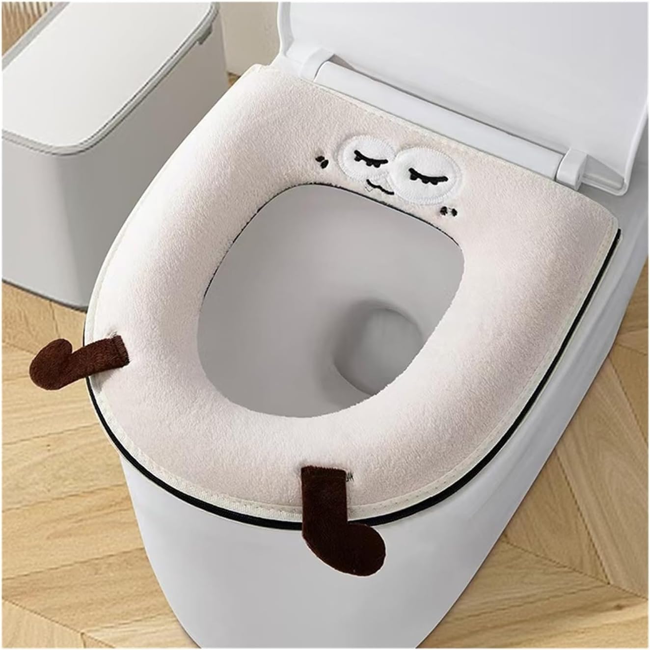 Soft and Fluffy 2 Pieces Autumn,Winter Home Cartoon Toilet Seat Cover, Fleece-lined, Thickened, Bathroom(Color4)