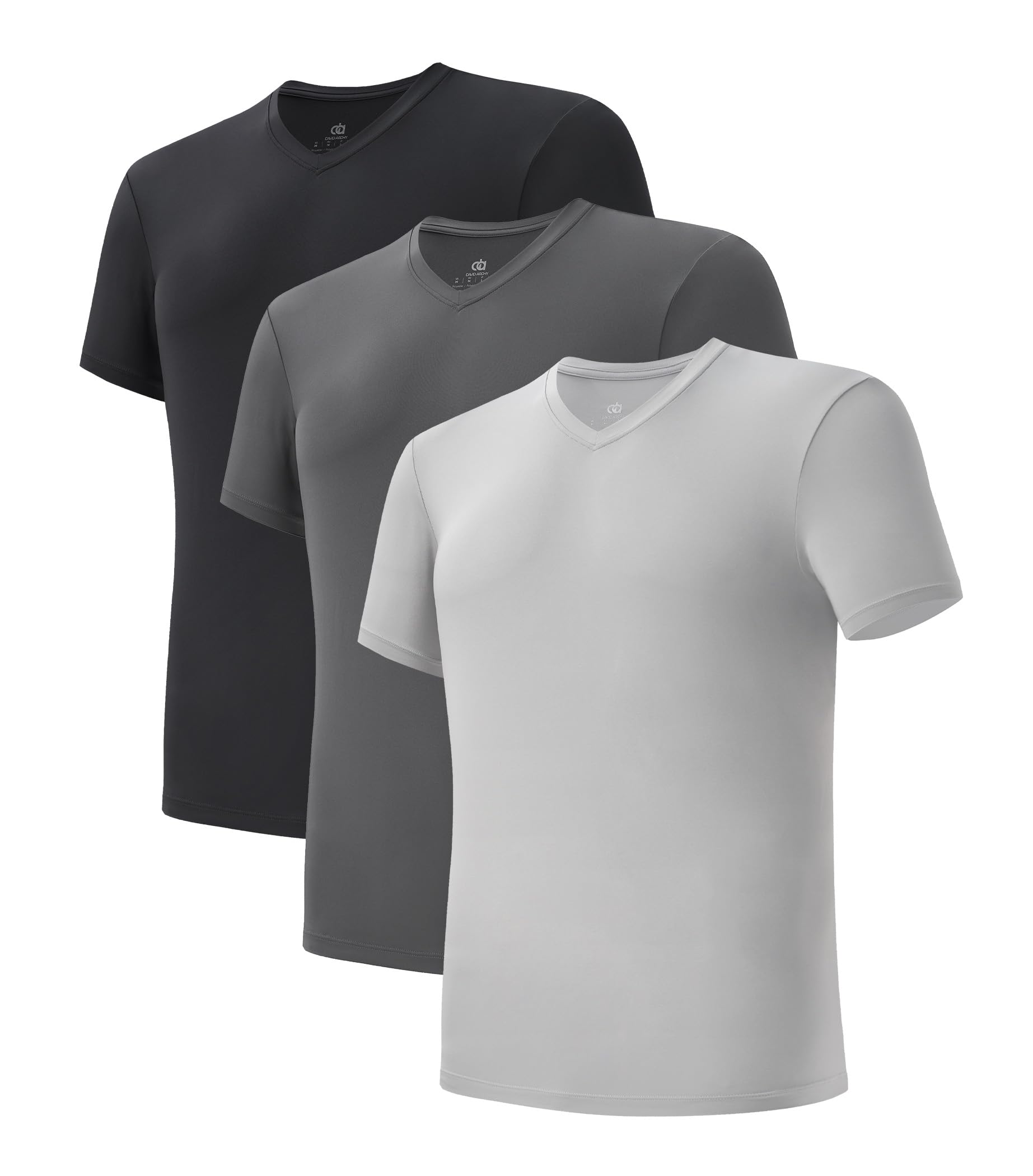 DAVID ARCHY Men's Undershirts Quickly-Dry T-Shirt, Stretch and Moisture-Wicking Crewneck/V-Neck Tees 3 Pack