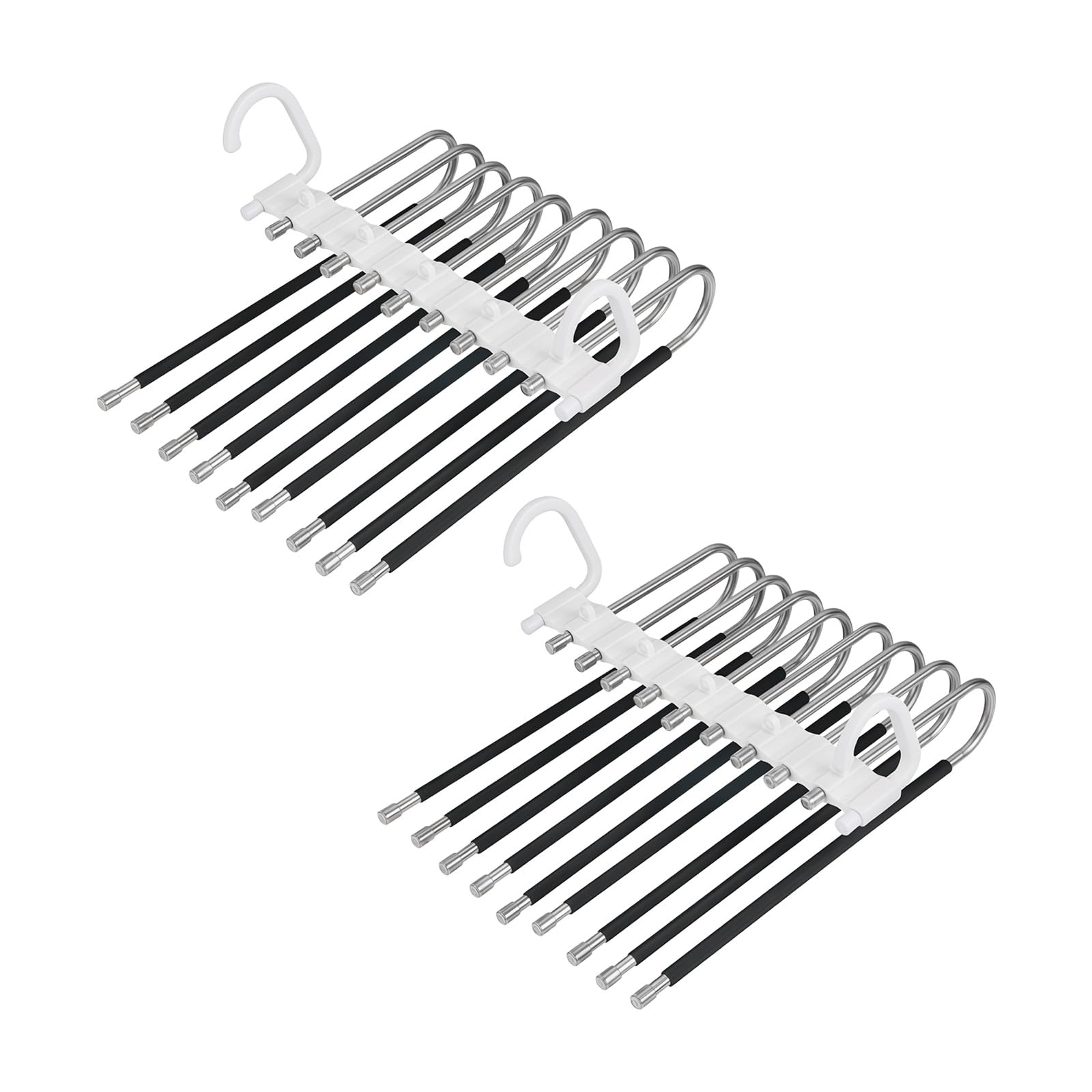 APGLSXY Swing Out Pants Hanger Set, 2 Pack 9 Rod Multi Layer Trouser and Skirt Organizers for Neat Closet Storage and Viewing Closet Organizer Space Saving Wardrobe Storage Layered