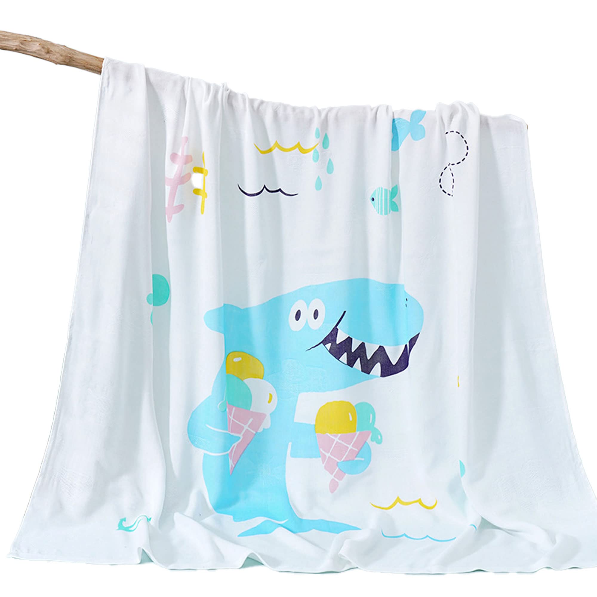 BEMBIKA Bamboo Muslin Blanket Baby 110X110 Cm Stroller Blanket Receiving Blanket for Newborn Unisex Baby (Ice Cream Shar