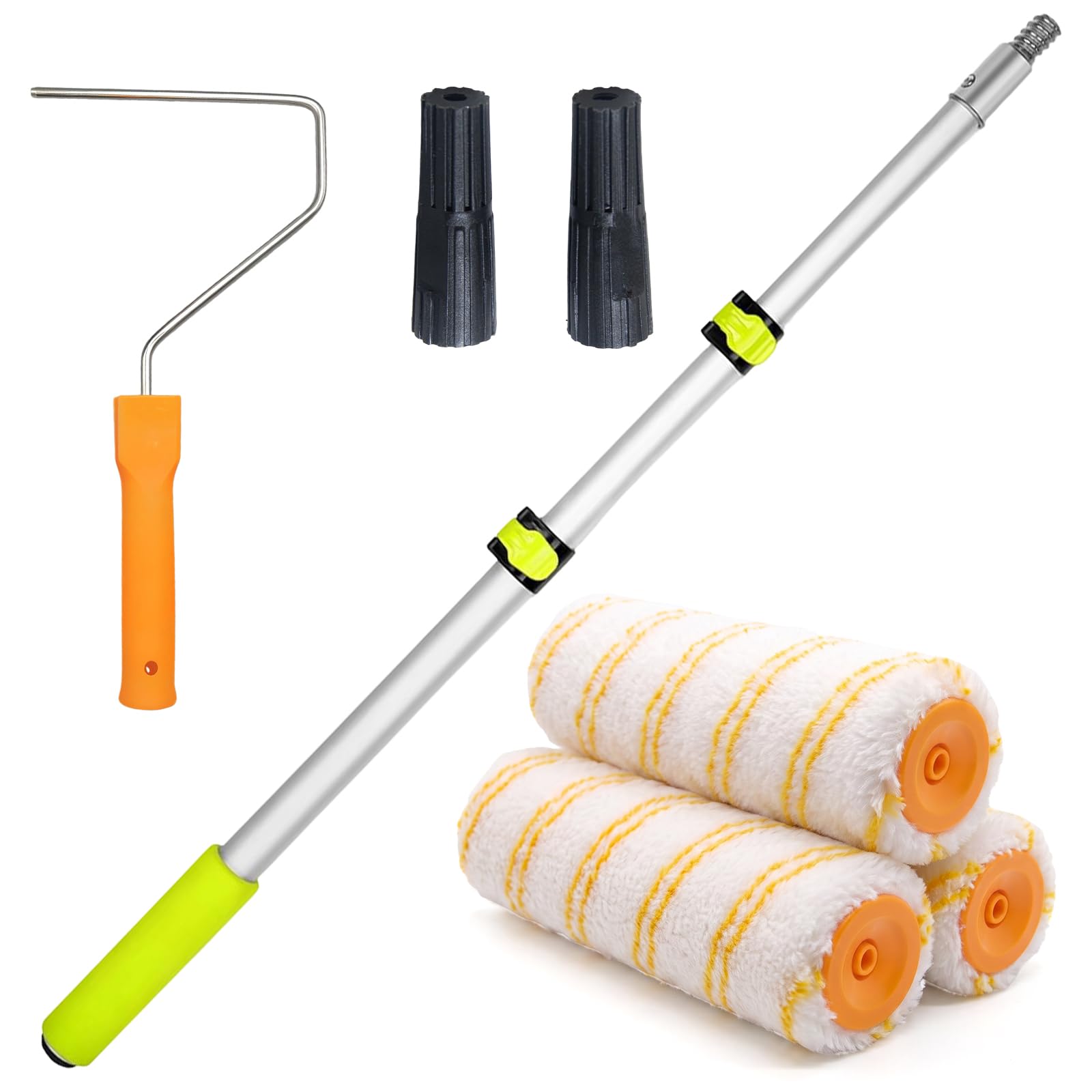 Paint Roller Set with Extended Aluminum Pole Handle (120cm), 9'' Rollers Set for Home Painting Walls and Ceiling, Thickened Stable New Splicing Rod, Household Wall Painting Tool