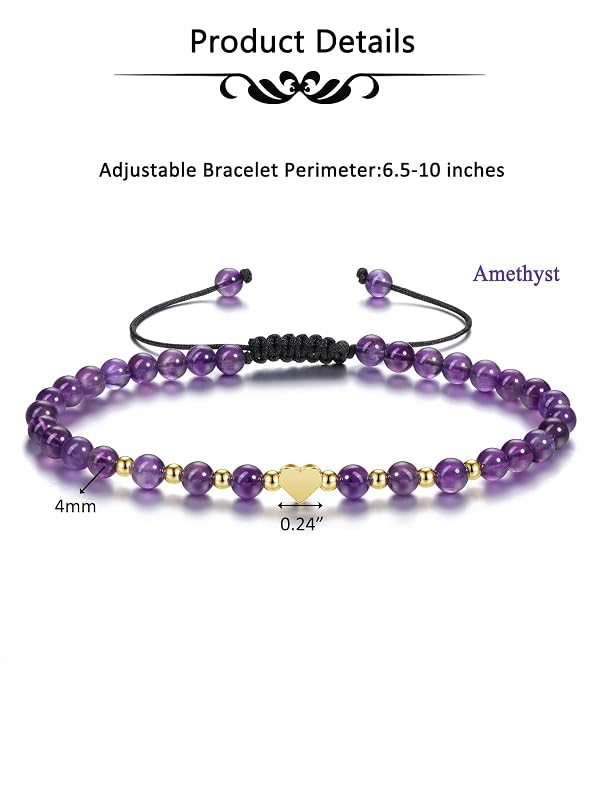 Top Plaza 2Pcs Natural Amethyst Rose Quartz Crystal Bracelets for Women 4mm Handmade Gemstone Beaded Bracelet Healing Crystal Yoga Meditation Gold Heart Charm Bracelet Jewelry Christmas Gifts by Top Plaza - Used condition - Image 7