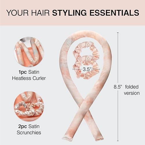 Vista 62 de Kitsch Juego de rizadores de satén sin calor, rizador de pelo sin calor para mujer, rizador de pelo para dormir, con 2 coleteros de satén para rizos