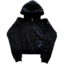 RICHTRUE Mcbling Cheetah Print Hoodie Y2k Grunge Zip Up Hoodie Women Leopard Print Tops Oversized Graphic Sweatshirts