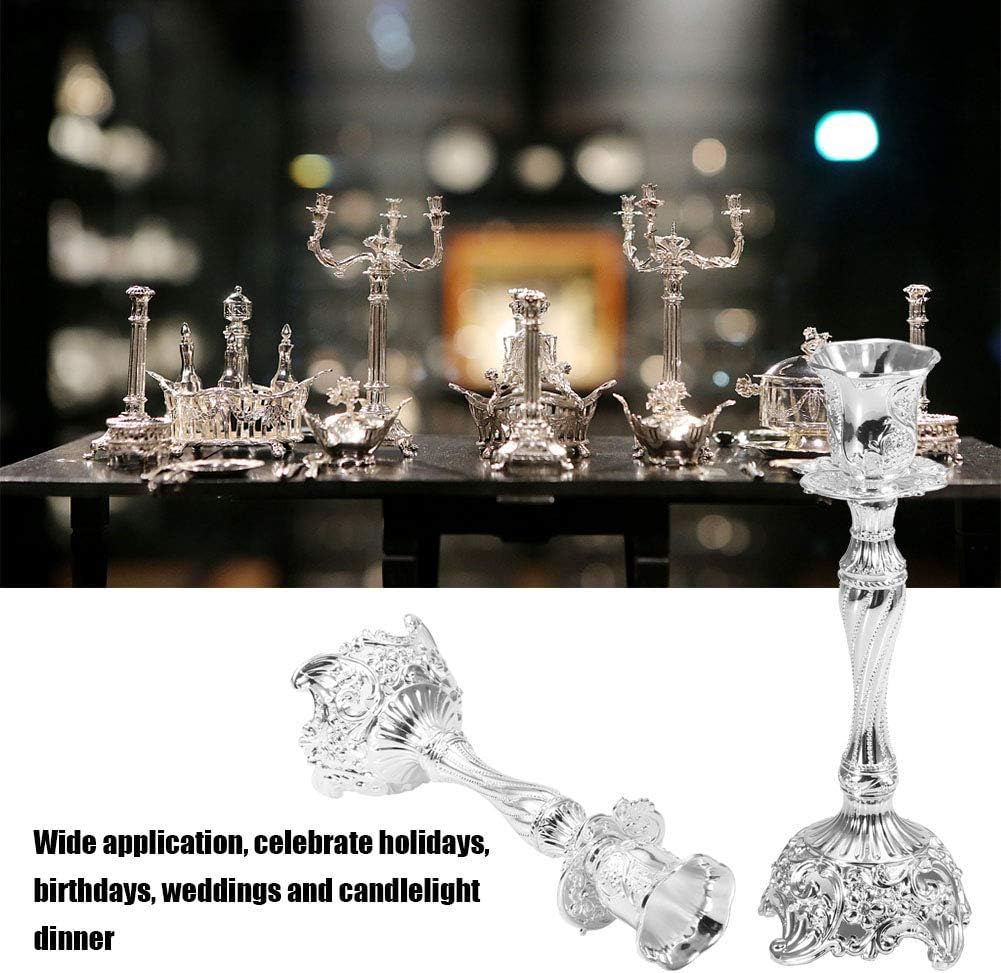 European Classical Candlestick Holder Set, 2 Pcs Silver Candle Sticks Stands Single Head Ornate Candle Holder for Living Room Ornaments Table Centrepieces