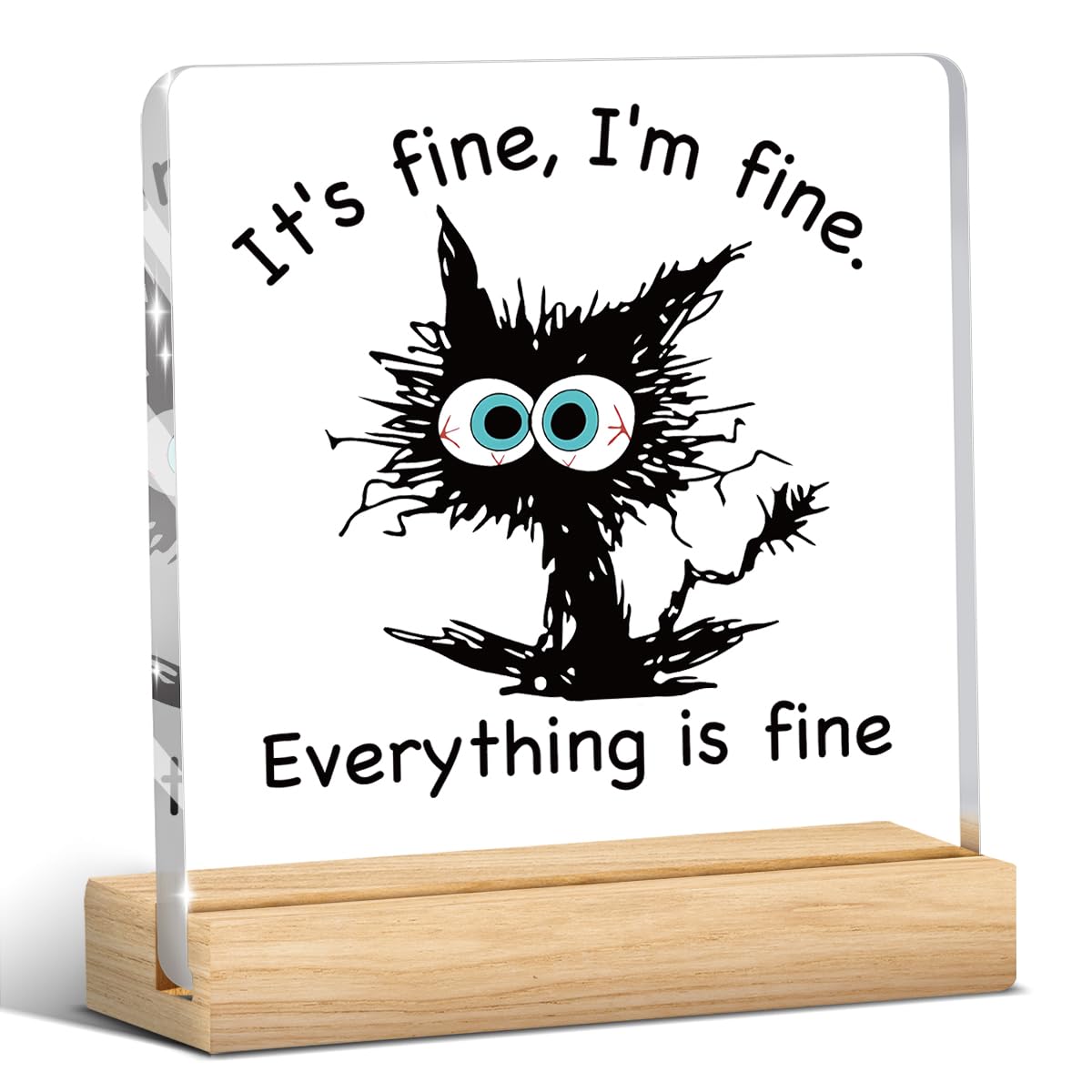 Black Cat Decor, Funny Desk Decoration, Office Accessories Gifts for Coworkers Employee Appreciation Gifts It's Fine I'm Fine Everything is Fine, Cute