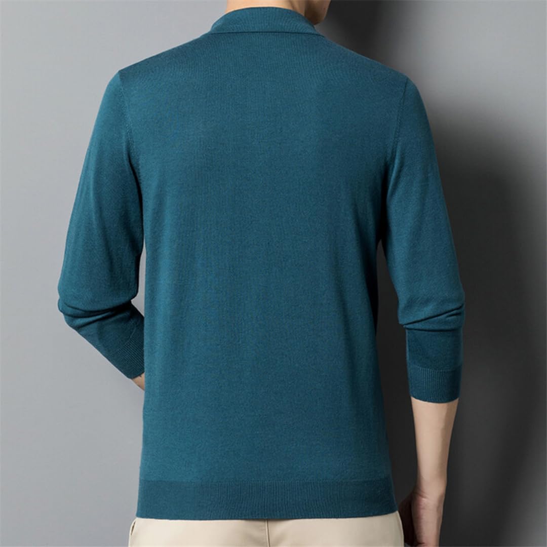 Dndrdhfb Polo da Uomo in Maglia di Lana A Maniche Lunghe con Bottoni Bavero Slim Business Casual Pullover Polo Top