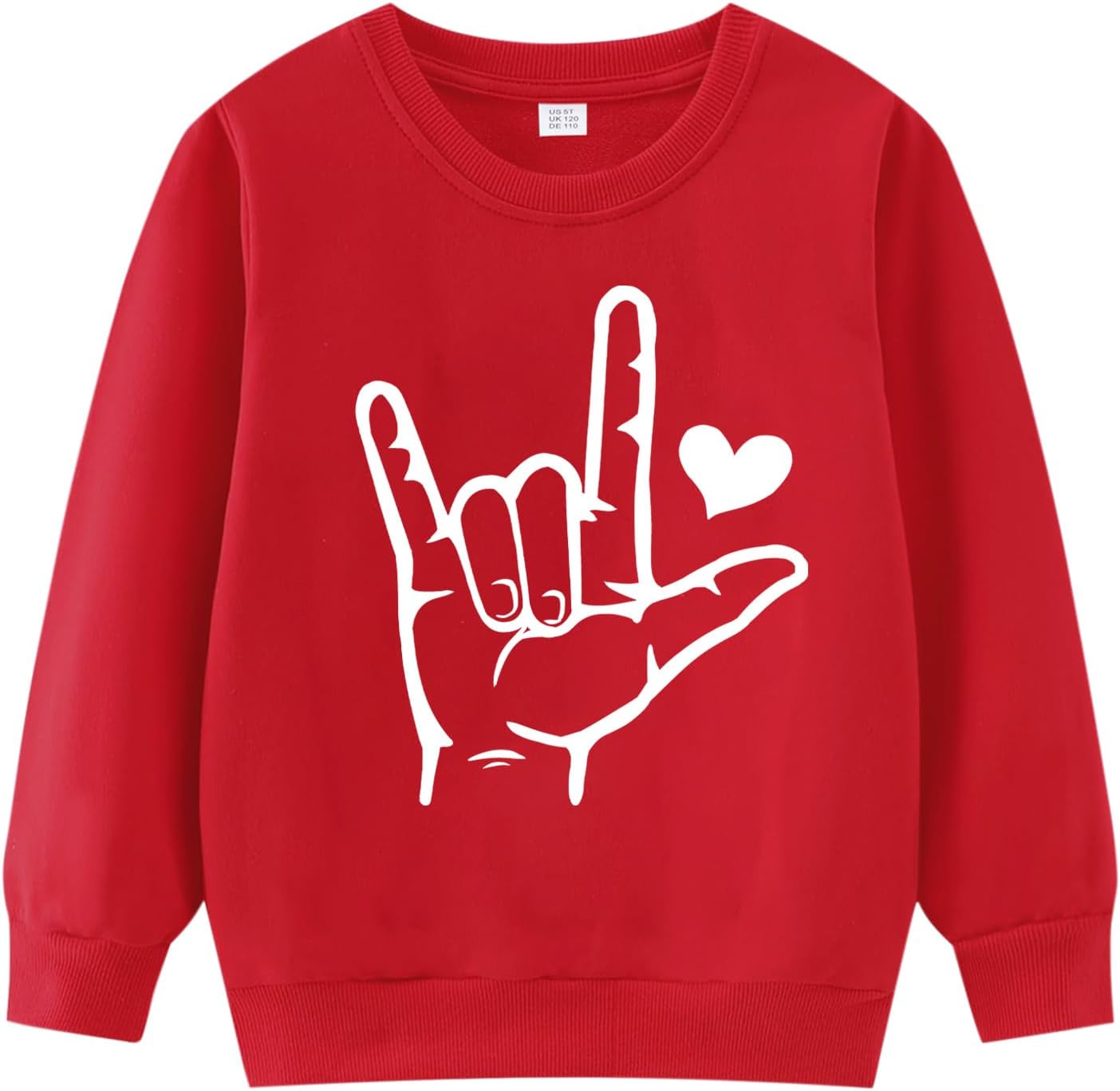 Kids Valentines Day Sweatshirt Toddler Boys Girls I Love You Hand Sign Love Heart Shirt Tops Outfit 1-7 Years
