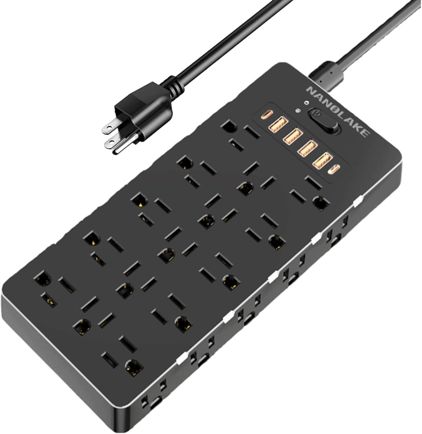 20 Amp Power Strip Surge Protector,Heavy Duty 12 Gauge 6.5 ft Extension Cord,25 AC Outlets,6 Fast USB Ports,4000 Joules,2500W/125V,Office Workshop Household Garage Black