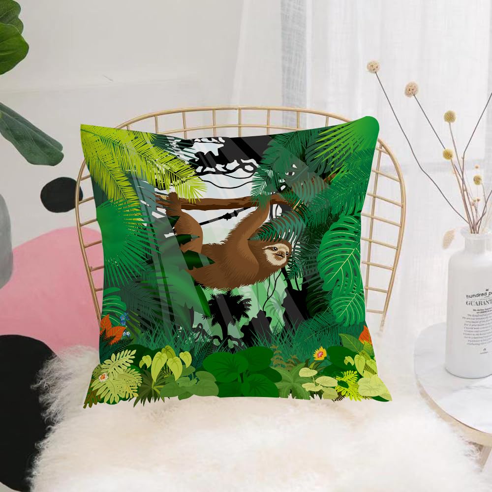 HYOSXW Cushion Cover,Throw Pillow Case Home Decorative for Living Room Bedroom Sofa Chair 16X16 Inch,A sloth hung gracefully on the branches, surrounded by green tropical leaves an,Pillowcase 40X40cm
