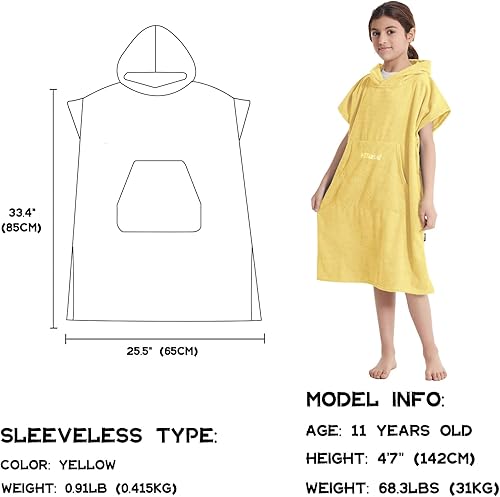 Miniatura 2 de Hiturbo Toalla cambiante para niños, poncho de surf absorbente de secado rápido, toallas de baño de microfibra (amarillo)