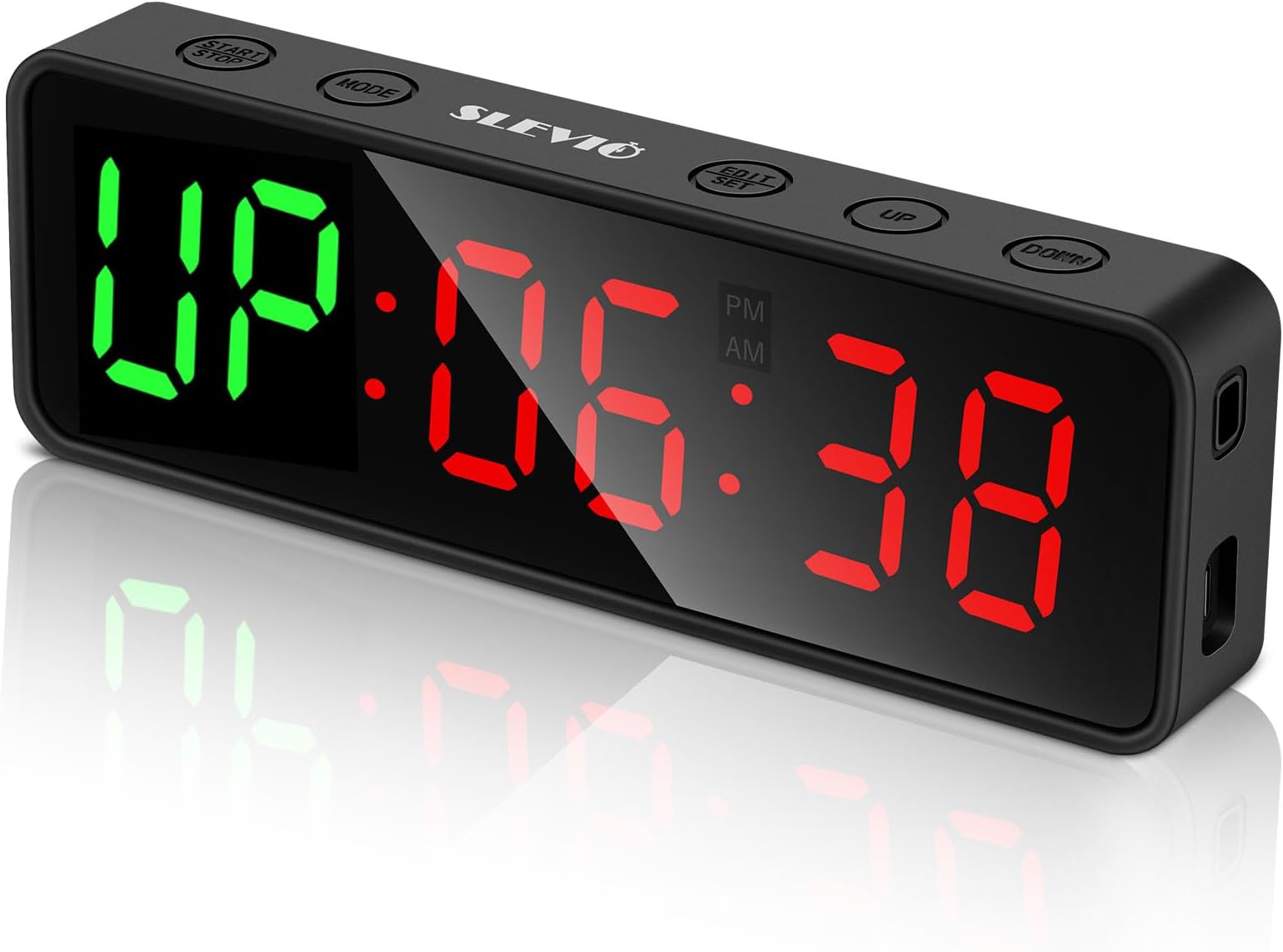 Portable Gym Workout Timer, Fitness Clock with The Rubber Case and Built-in Magnetic Spine, Large LED Digital Anti Vertigo Display, for Home Garage Schools (Black)