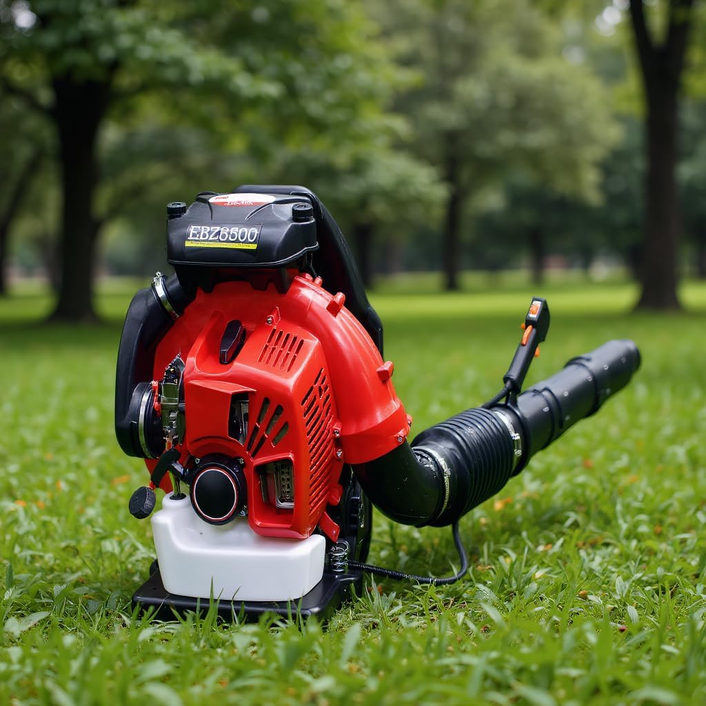 85CC Gas Powered Backpack Leaf Blower, Red, Air Flow, 200 MPH, with Mixing Container and Maintenance Tools, 16x24x66 Inches