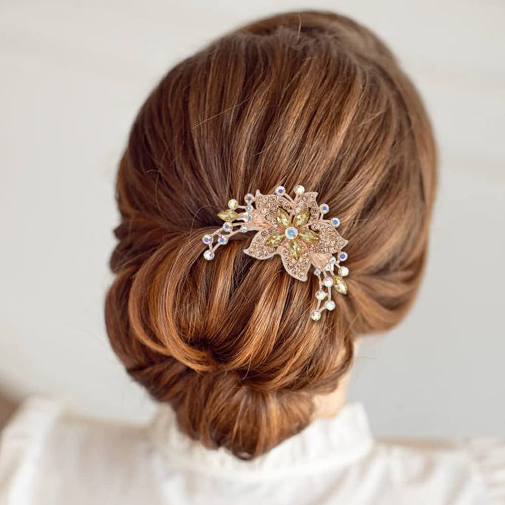 inSowni 6 Pack Luxury Glitter Sparkly Jeweled Gems Rhinestones Decorative Gold Metal Hair Side Combs Slides with Teeth Hair Bun Clips Updo Accessories Crystal Flower Hair Pin Barrettes for Women Girls - Image 2