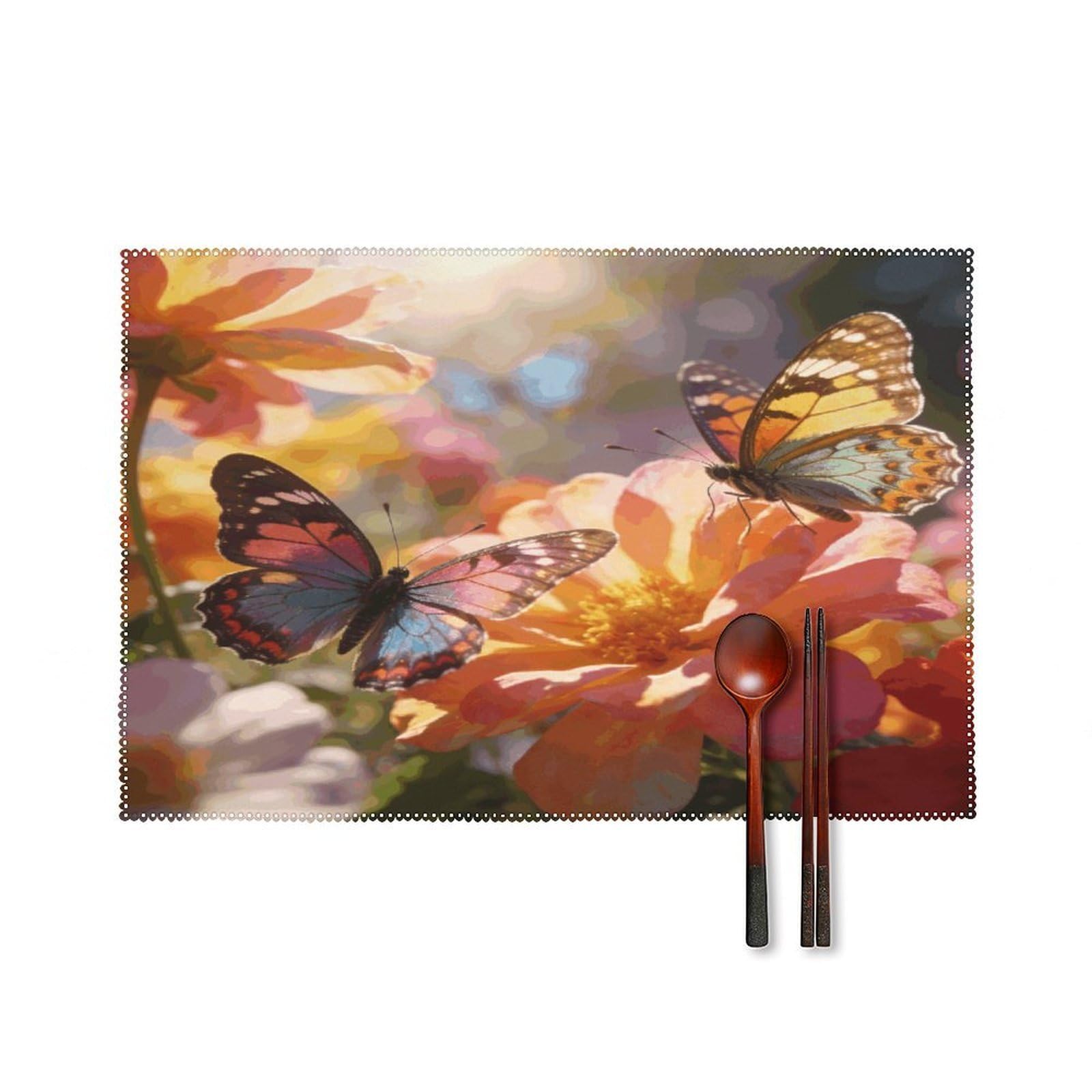 Khauerbc Style Butterflies And Flowers Placemats Set Of 6,Decorating The Dining Table，Canvas Washable Table Mats，Wipe Clean Anti Slip Dining Table Place Mats For Party Kitchen Dining Decoration