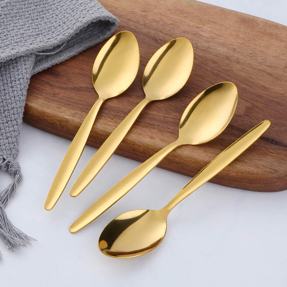 Łyżki do espresso ze stali nierdzewnej, zestaw 12 mini łyżeczek do kawy na deser, herbatę, przekąskę, małe, 11,5 cm, złote łyżki, kolekcja ekonomiczna