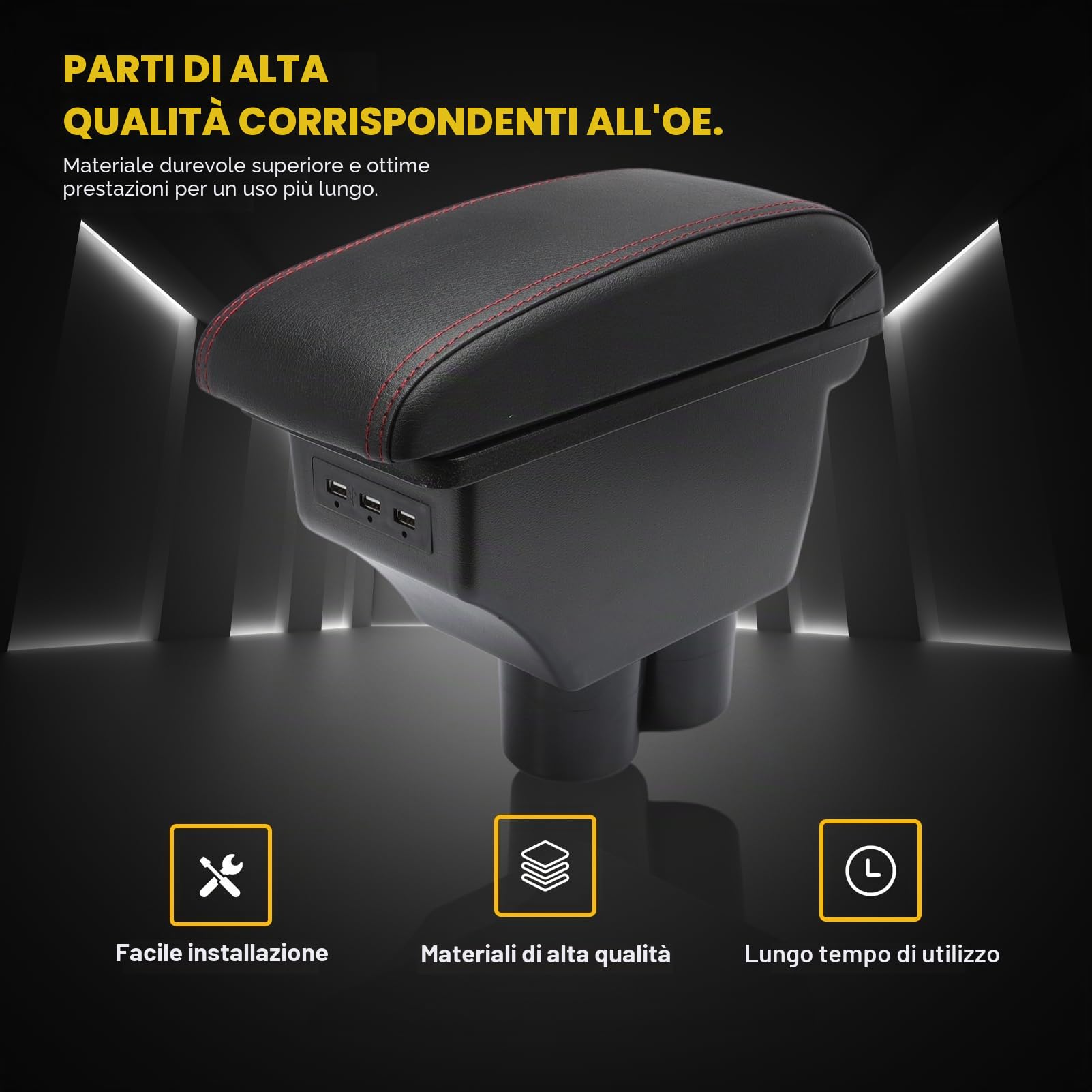 Bracciolo per Suzuki Jimny 2007-2018 JB23 JB33 JB43 JB64 JB74 Bracciolo Centrale per Console Centrale con Vano Portaoggetti Scatola per Braccioli con 3 Porte di Ricarica USB