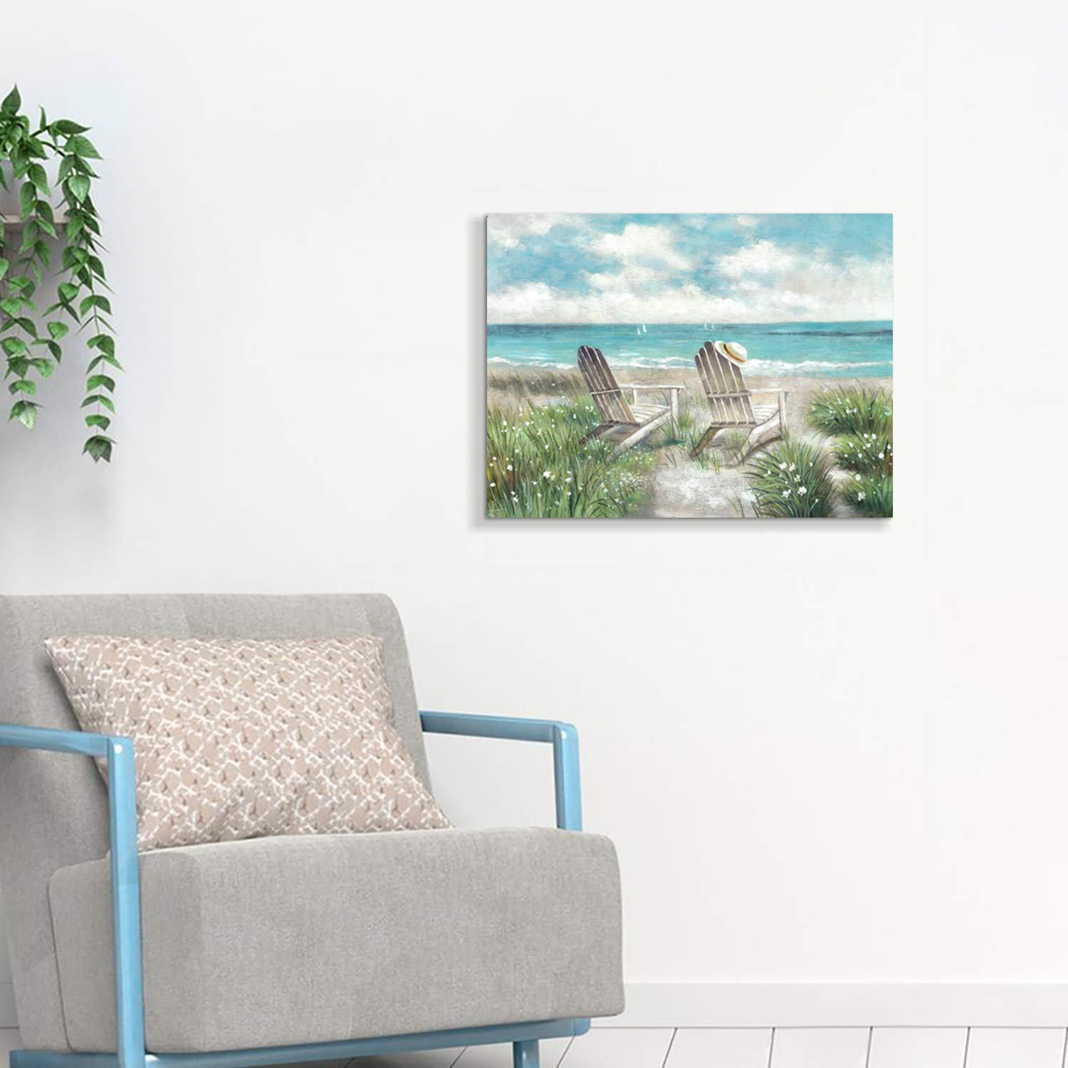 Arte de pared de playa Pintura de paisaje marino: cuadro de escena costera, pintura sobre lienzo para sala de estar (24 x 18 pulgadas x 1 panel) 3