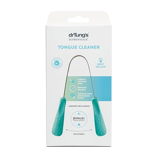 DRTUNGS Limpiador de lengua raspador de lengua de acero inoxidable con bolsa de viaje limpiador de lengua para adultos niños mango cómodo fácil de