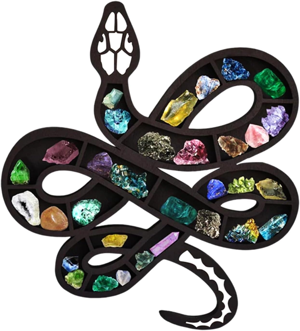 Wooden Snake Crystal Display Shelf, Gothic Snake Decor Crystal Shelf Holds Rocks,Crystals, Essential Oil And Small Glass Bottles Of Hanging Display Shelf Witchy Decor Snake Gifts 12” X 11.2” (Style A)