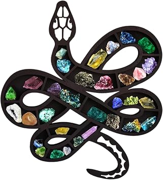 Wooden Snake Crystal Display Shelf Gothic Snake Decor Crystal Shelf Holds Rocks Crystals Essential Oil Small Glass Bottles of Hanging Display Shelf Witchy Decor Snake Gifts 12 X 11.2