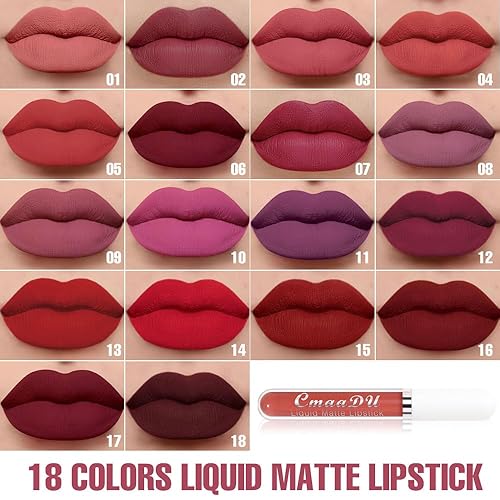 Vista 11 de evpct Juego de 6 lápices labiales líquidos mate para mujer, color ciruela oscuro, vino, rosa, malva, rojo, nude, rosa, labiales, mate, 24 horas, 1