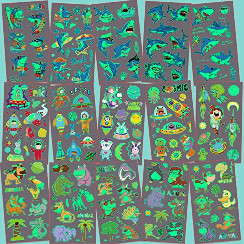 Metker Sharks,Animals,Space(320Pcs) Kids Luminous Waterproof Temporary Tattoos,Fake Tattoo Sticker Party Supplies For Children,Glow Party Supplies Gifts Goody Bag Stuffers Party Bag Fillers #TOP2
