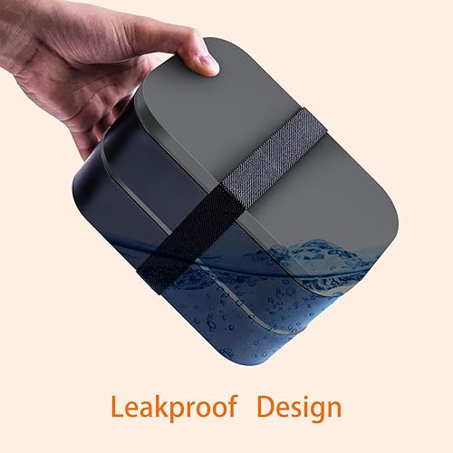 Miniatura 3 de Lonchera Bento para adultos con bolsa de almuerzo, lonchera japonesa para adultos, lonchera Bento con tapa negra a prueba de fugas, 54 onzas, color