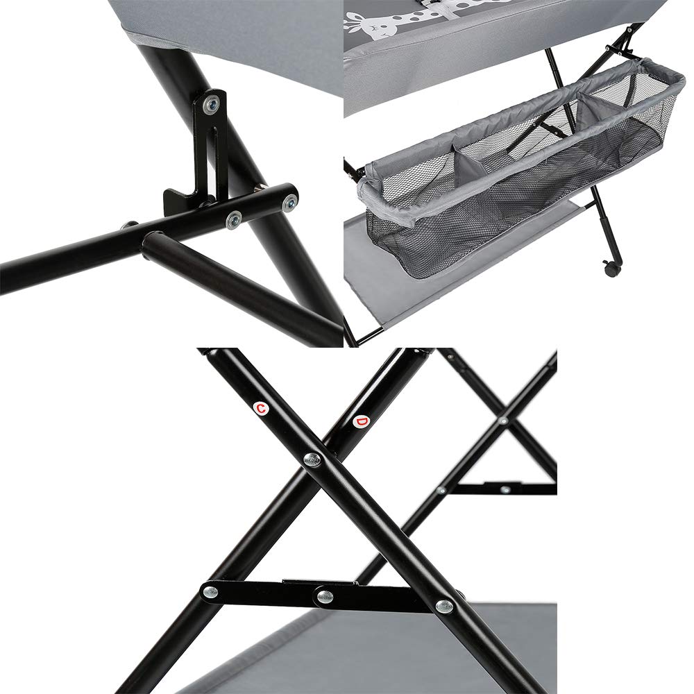 Przewijak składany i ruchomy, przewijak z dopasowaniem, Wielofunkcyjny stół do zmiany biegów pieluchy, MAX 50 kg, 80 × 66 × (92-95-98) cm (szary)