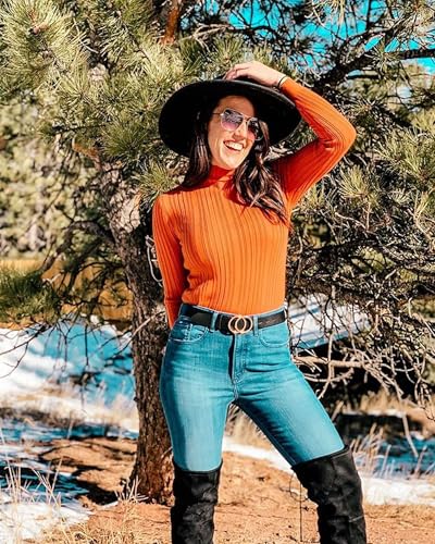 Image of OUGES Womens 2024 Spring Summer Tops Basic Slim Fit Sweaters Turtleneck T Shirts Business Casual Outfits