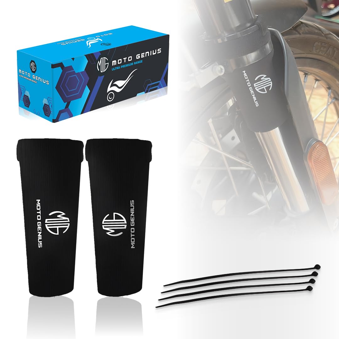 MOTO GENIUS Universal Motorcycle Front Fork Seal Covers | Black Waterproof Fabric, Dust & Dirt Protection for Fork Seals