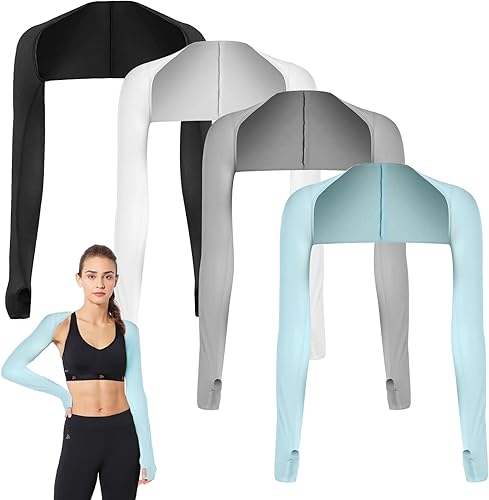 Miniatura 1 de 4 piezas de enfriamiento para el brazo, protección solar y UV, fundas para brazos antirayos UV, cómodas y transpirables, para mujeres, con agujeros