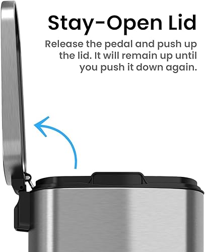 Miniatura 4 de iTouchless SoftStep - Paquete combinado de cubos de basura de 13.2 y 1.32 galones con filtro de olor y cubo interior, cubo de basura de acero