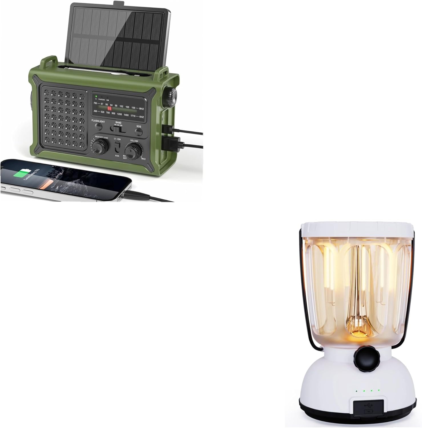 Mesqool NOAA Emergency Climate Radio & White Photo voltaic LED Tenting Lantern Bundle – 12000mAh Energy Financial institution, Photo voltaic/Hand Crank Charging, Waterproof, Dimmable Mild